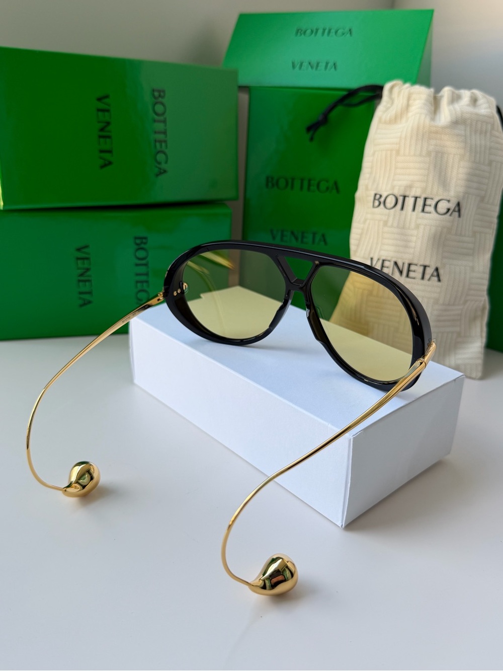 BOTTEGA VENETA BV 1273S 003 Black Gold Yellow Lens Earrings Sunglasses AUTHENTIC - Picture 6 of 12